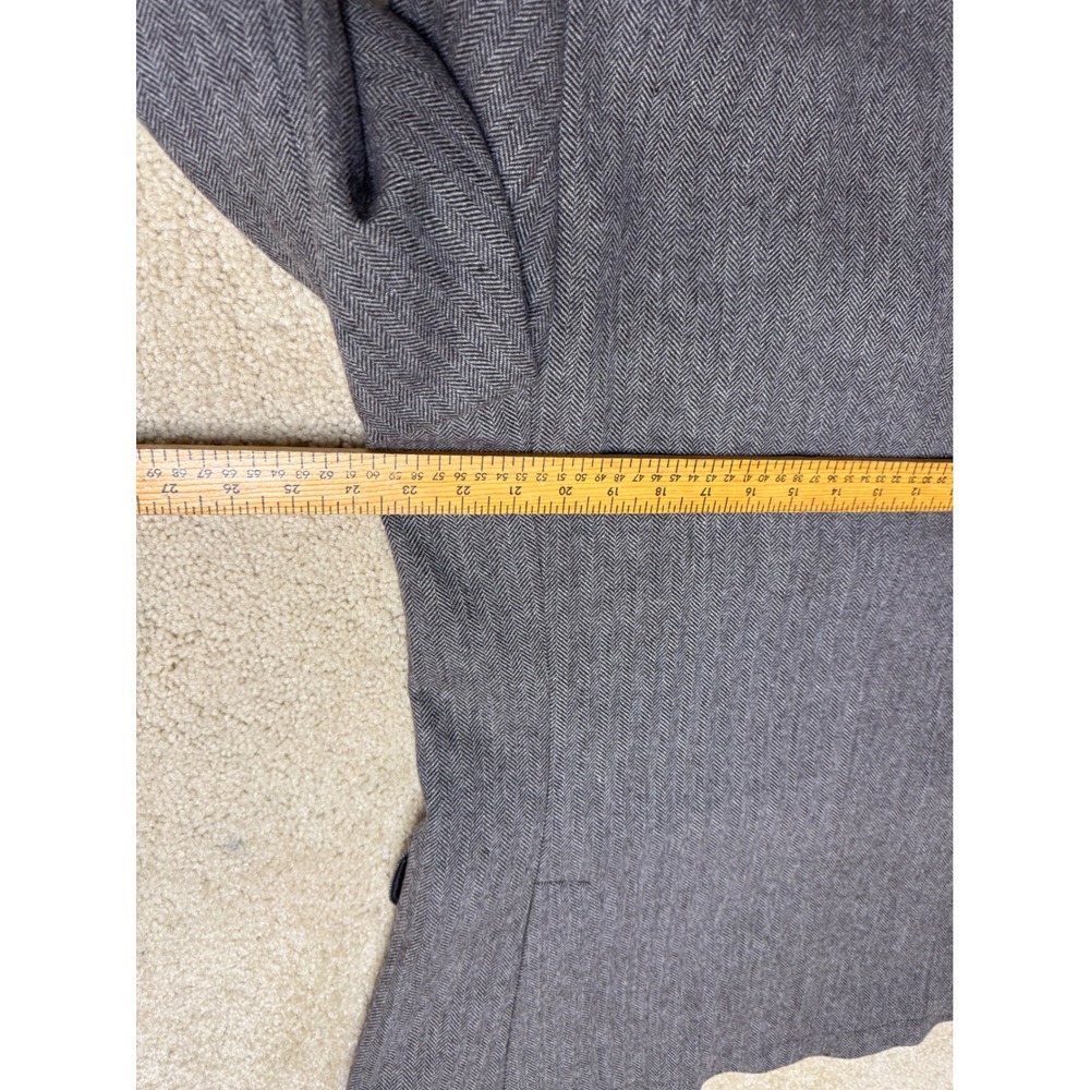 Tasso Elba Mens Herringbone Tweed Safari Sports Coat Blazer Grey Brown 3 Button - Picture 6 of 13
